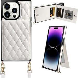 iPhone 14 Pro Max Wallet Case, Quilted Leather, Crossbody Phone Case